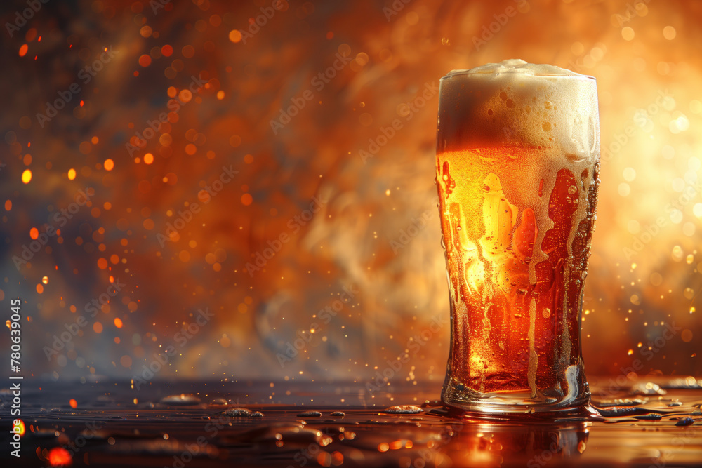 Aufkleber closeup of a beer glass on a table. fresh beer. cold craft beer. background image. created with gene