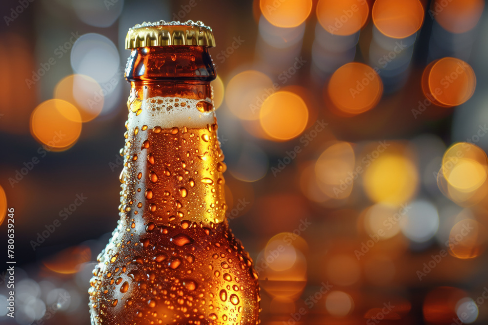Aufkleber closeup of a cold beer bottle. cold craft beer. background image. created with generative ai technol