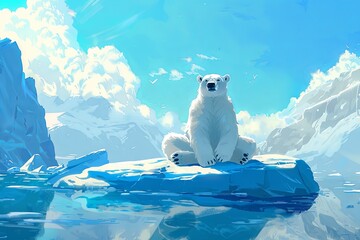 cartoon polar bear practicing yoga on an iceberg, finding inner peace amidst the frozen landscape - 780639447