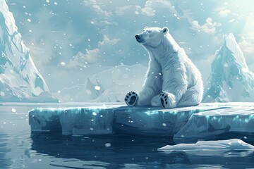 cartoon polar bear practicing yoga on an iceberg, finding inner peace amidst the frozen landscape - 780639460