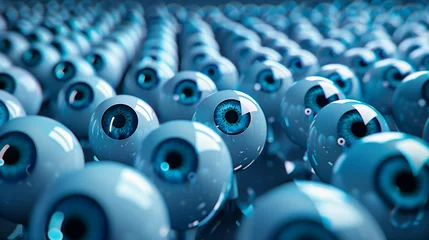 Foto op Canvas A vast sea of hundreds of blue glass reflective dilated eyeballs. © ArtistryInLight