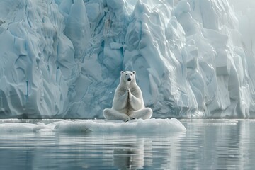 polar bear practicing yoga on an iceberg, finding inner peace amidst the frozen landscape - 780639471