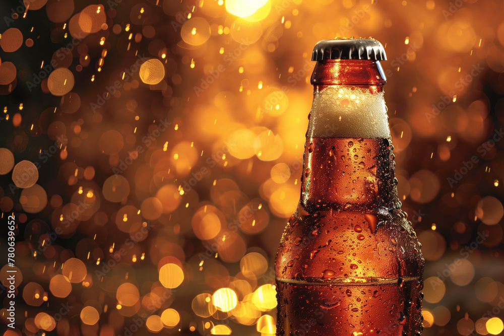 Aufkleber closeup of a cold beer bottle. cold craft beer. background image. created with generative ai technol
