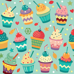 cute cups of ice cream pattern