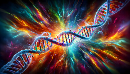 Stylized DNA double helix illustration glowing against 