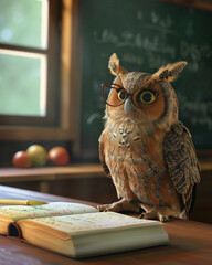 Wise Owl Teacher with Glasses in Classroom