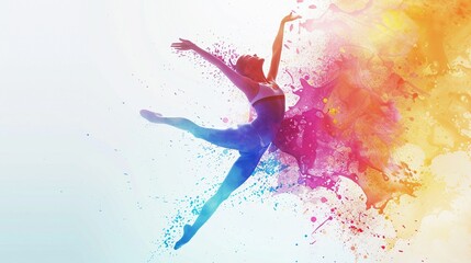 Gymnastics routine, splash ink effect, close-up, graceful, multicolored