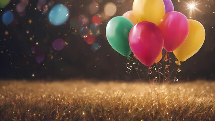 The balloons in the grass.