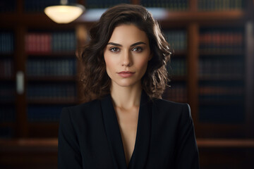 Fototapeta premium Generative AI photo of attractive successful confident woman worker in library college or university