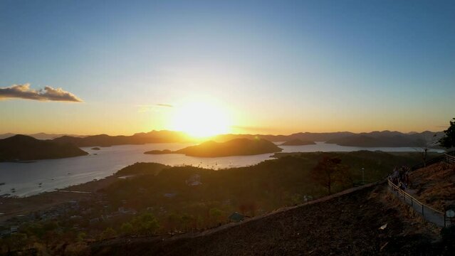 4K Aerial drone video Mount Tapyas at sunset in Coron town, Busuanga, Palawan, Philippines