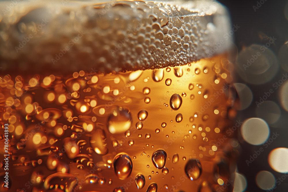 Poster closeup of a beer glass. fresh beer. cold craft beer. background image. created with generative ai t