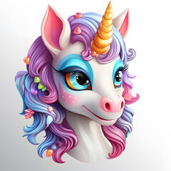 cartoon sticker unicorn, isolated on white background. Created using generative AI tools - 780642247