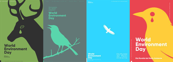Minimalistic posters with animal silhouettes promoting World Environment Day.