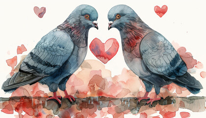 Dik-dik sending love letters via carrier pigeons, watercolor clipart, romantic of the savannah whispers