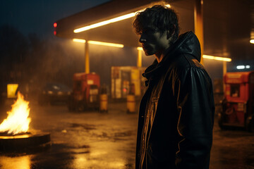 Fototapeta premium People visiting gas power station vehicle maintenance car spot stop filling gasoline Generative AI illustration