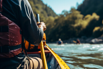 Dangerous extreme hobby people sailing kayaking down river active sportive lifestyle Generative AI picture