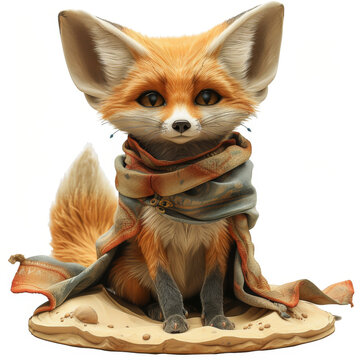 recommend clip art: Fennec fox with a cloak of desert mirages, watercolor clipart, illusionist of the sands