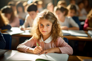 Generative AI photo of happy teenage children studying together