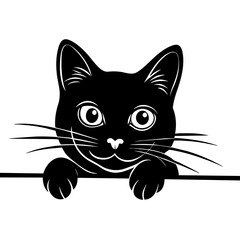 an-illustration-showing-a-black-cat-peeking-over-a 