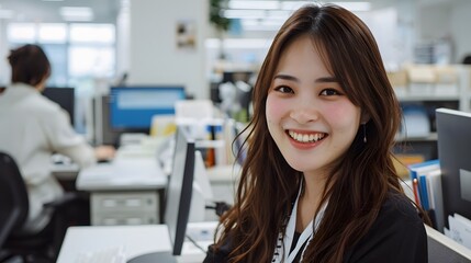 Fototapeta premium オフィスで働く笑顔の女性