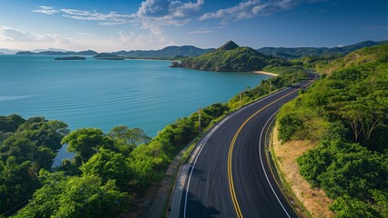 Road to the sea with beautiful sky and nature around.