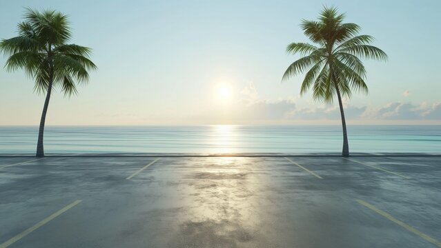 Parking near the sea with beautiful sky and coconut tree on the side.