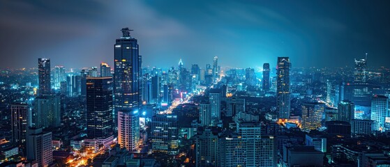 Dramatic view of a city skyline at night