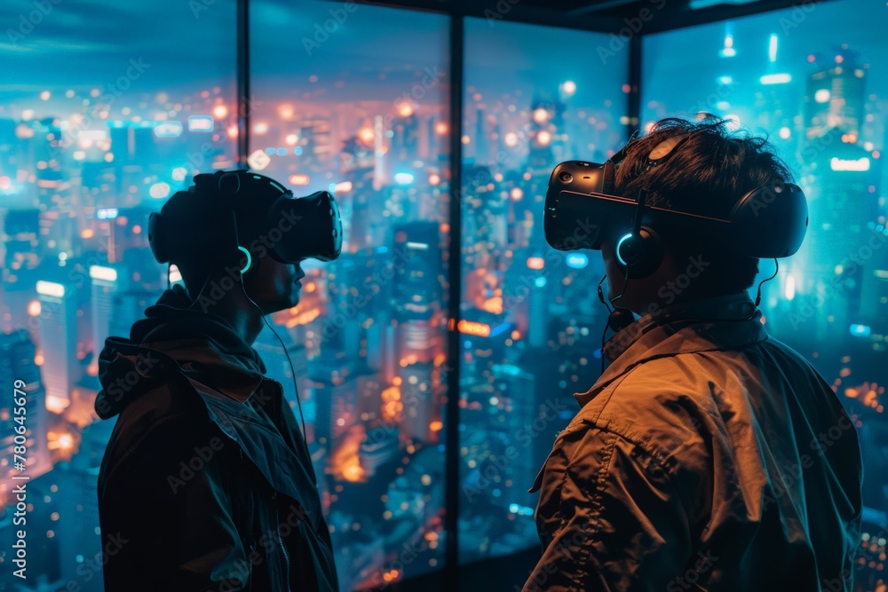 Poster virtual reality experiences hosted by streamers, simulating the impact of pm 2.5 on the city. two fi