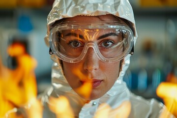 Confident Female Scientist in Protective Gear Conducting Research in High Security Laboratory