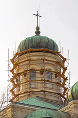 Scaffolding at Tower Renovation of Cathedral Temple Saint Dimitar in Vidin Bulgaria