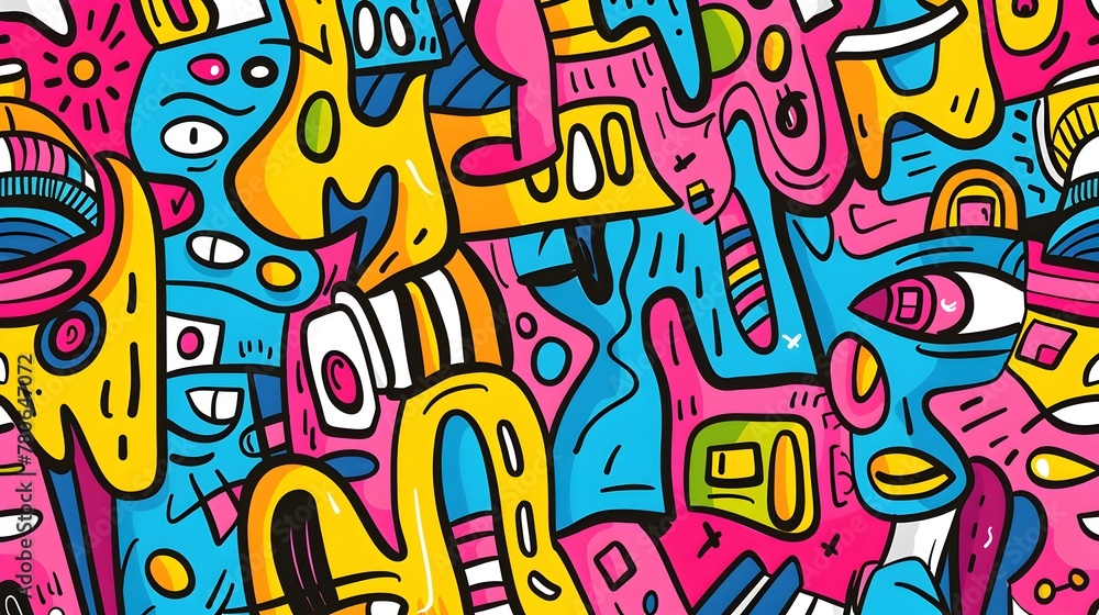 Poster Vibrant Doodle Pattern of Colorful Abstract Shapes and Lively Lines Filling the Frame