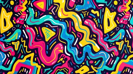 Energetic Colorful Doodle Pattern with Playful Zigzagging Lines in a Dynamic Dance