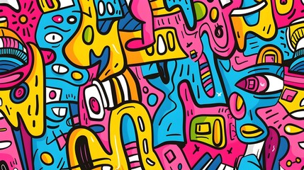 Vibrant Doodle Pattern of Colorful Abstract Shapes and Lively Lines Filling the Frame