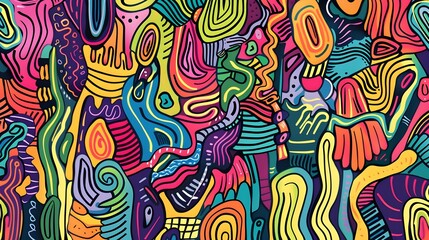 Captivating Doodle Art with Vibrant Abstract Shapes and Fluid Lines