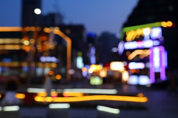 Big city night lights background in Busan