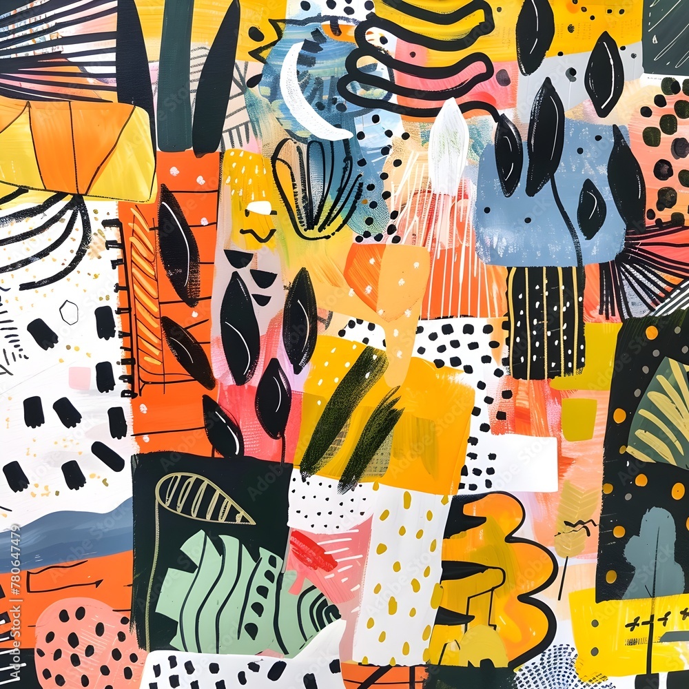 Poster vibrant eclectic doodle abstract with diverse shapes and textures for captivating digital background