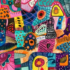Vibrant Doodle Art Tapestry of Playful Shapes and Textures Sparking Creativity and Joy