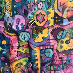 Vibrant Abstract Doodle Header Filled with Unique Textured Shapes Embodying Freedom and Imagination
