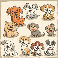 Delightful Canine Companions:A Charming Collection of Expressive Cartoon Puppy