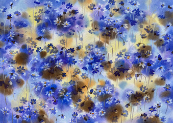 Violet spring flowers carpet abstract watercolor background