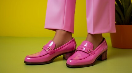 Bold Pink Fashion Shoes on Vibrant Yellow Background. Generative ai
