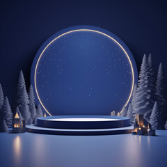 クリスマスの背景(台座、バックグラウンド、飾り、ネイビー、生成AI)  Generative AI 