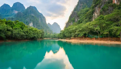 Foto op Canvas Blue lagoon 2 beautiful place water activities famous travel destination in Vang Vieng ,Laos. © richard