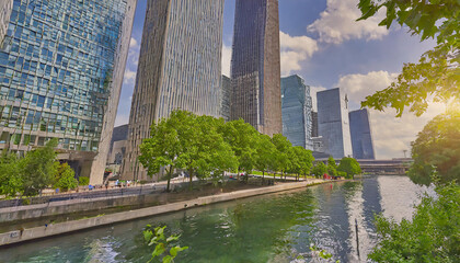 Obraz premium Financial district with modern skyscraper buildings
