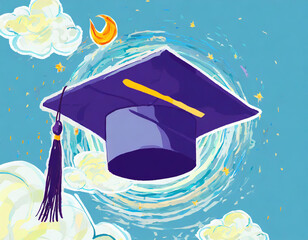 Graduation Cap Soars in the Sky