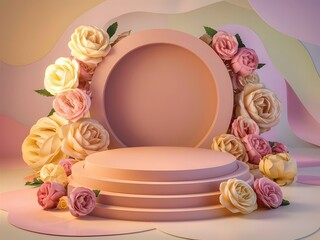 round frame with roses display for product mockup 