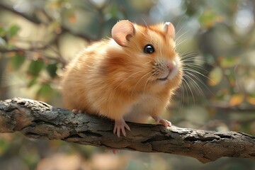 A hamster sitting on top of a tree branch