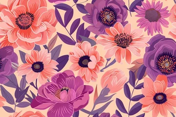 Wandcirkels aluminium Seamless pattern with Colorful boho peony and daisy florals. for nursery decor.  © png-jpeg-vector