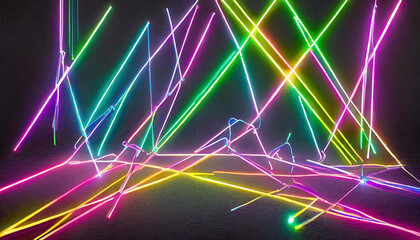 neon lights with strings of neon and neon lights on dark ground