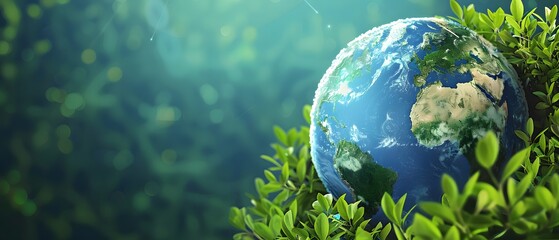 3D illustration of planet earth on the grass, earth day concept symbol with copy space - obrazy, fototapety, plakaty